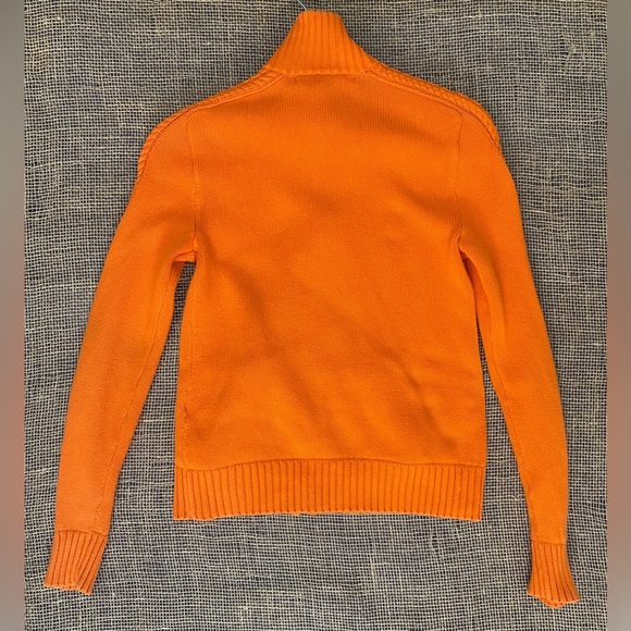 Ralph Lauren Sport Orange Full Zip Cardigan, Size S/P, Yellow Logo, Pockets - Picture 2 of 11